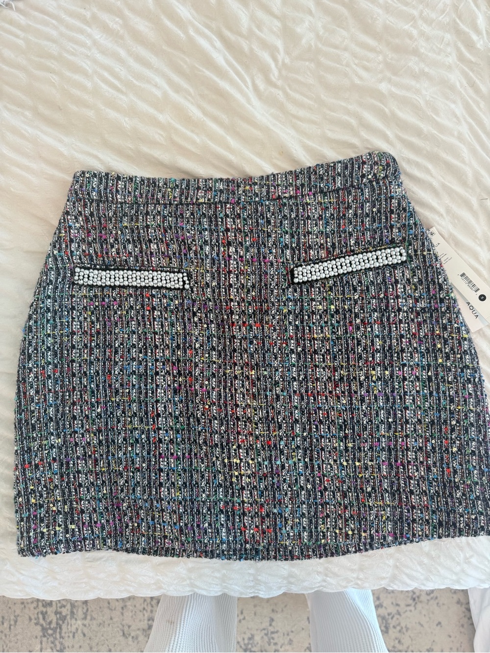 Multicolor Tweed Mini Skirt with Pearl Pockets
